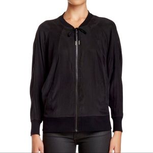 DAVID LERNER Silk Batwing Zip Up Black Jacket